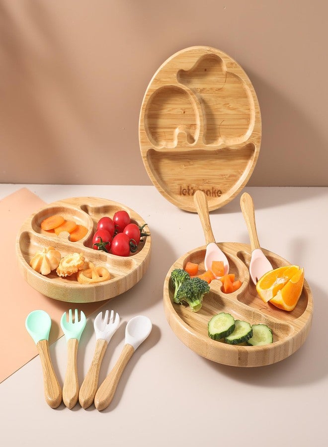 let's make Suction Plates for Baby & Toddler, Bamboo Divided Platter Feeding Dishes with Silicone Fork& Spoon, All-Natural Baby Food Plate Stays for Baby-Led Weaning, Non-Slip Design - Image 3